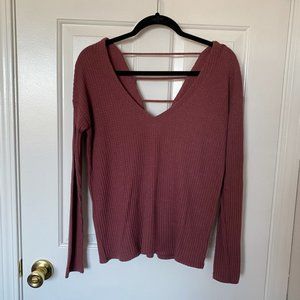 Soft Mauve Sweater/Top with V Cut Back